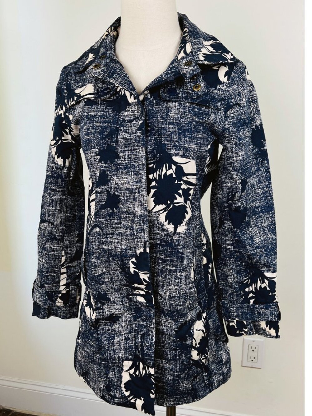 Boden Women’s Hooded Coat Jacket US 2P UK 6P Navy Floral Red Fleece Lined